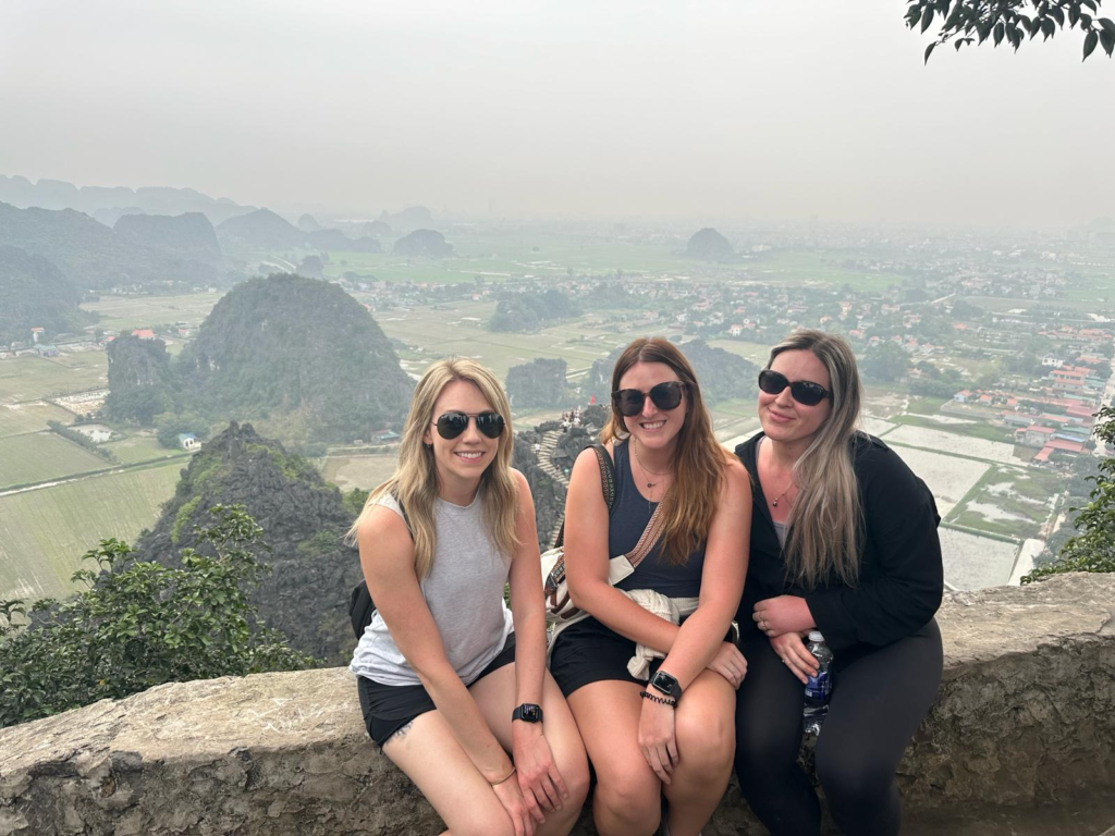 the girls over looking Tam Coc area at Hang Mua - part of out Ninh Binh tour